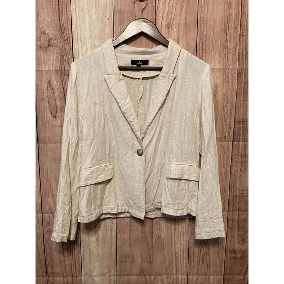 Lulus Small Inspired Element Beige Oversized Blazer jacket top - Picture 3 of 7